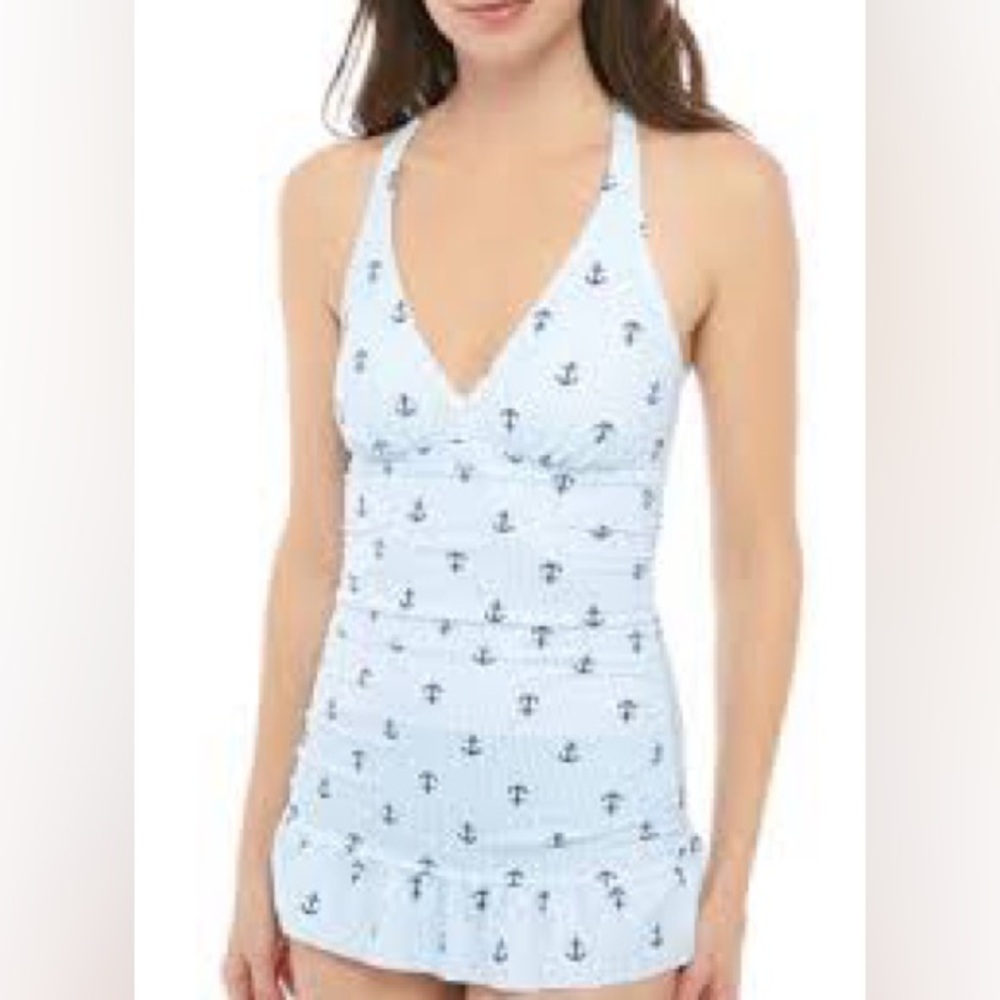 Crown & Ivy Light Blue Anchor Print Swimsuit